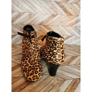 New Aerosoles Patrole Patrol Car Leopard Leather Combo Ankle Boot Heel Size 8